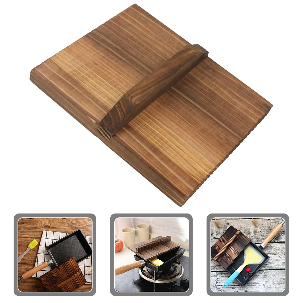 Frying Pan Tamagoyaki Pot Cover Wok Lid Household Wooden Nonstick Skillet Kitchen Flat Bottom