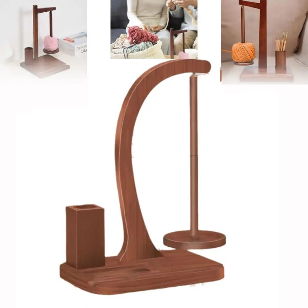 

Деревянный держатель пряжи, вращающийся с подставкой для телефона, спиннер для пряжи с аксессуарами для вязания крючком, держатель для шариков из пряжи ручной работы