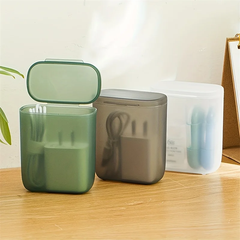 

Portable Mobile Phone Data Cable Headphone Charger Storage Box Transparent Belt Cover Jewelry Miscellaneous Storage Organizer