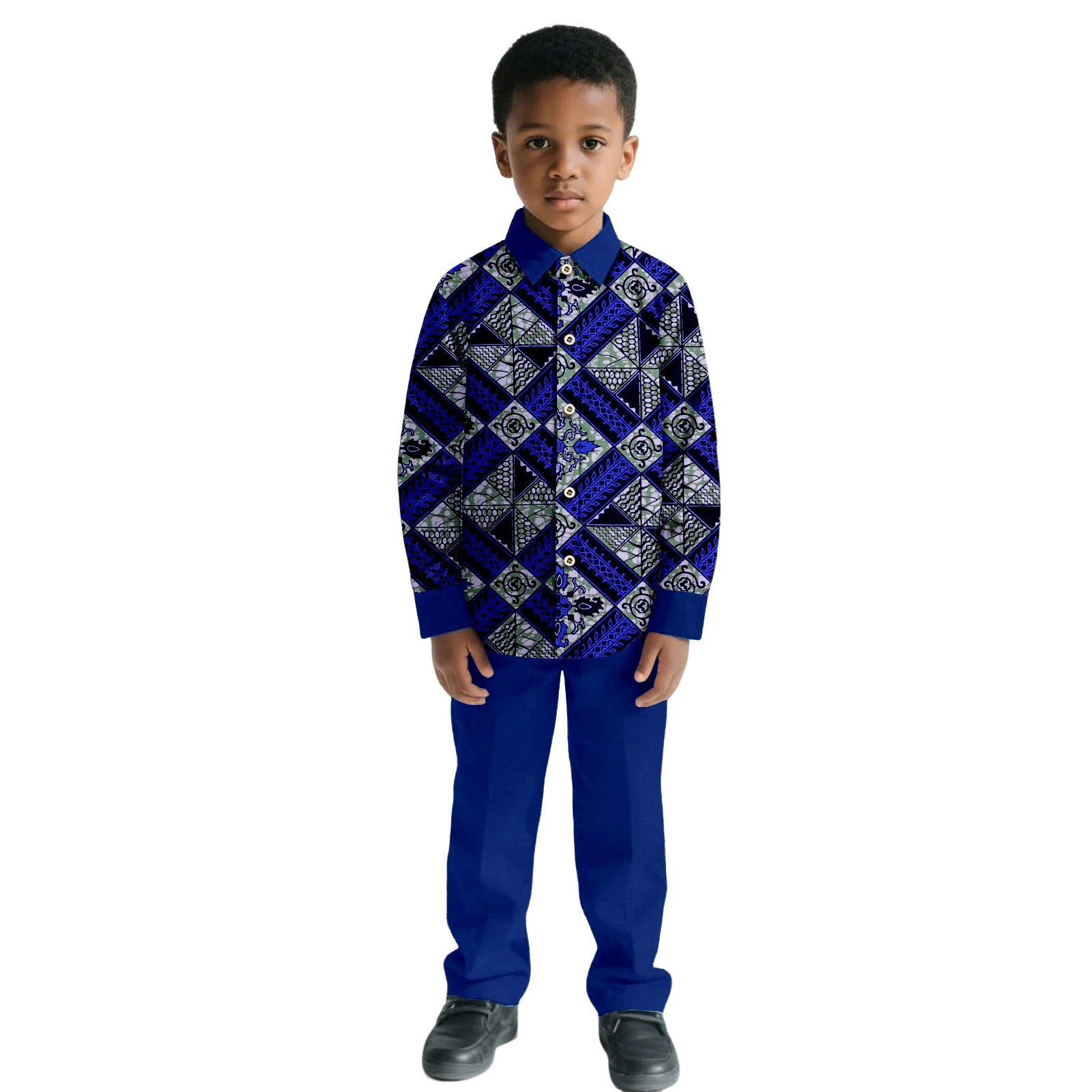

Boy African Print Kente Kids Set Shirt And Pants 2 Piece Outfits Traditional Ankara Dashiki Attire