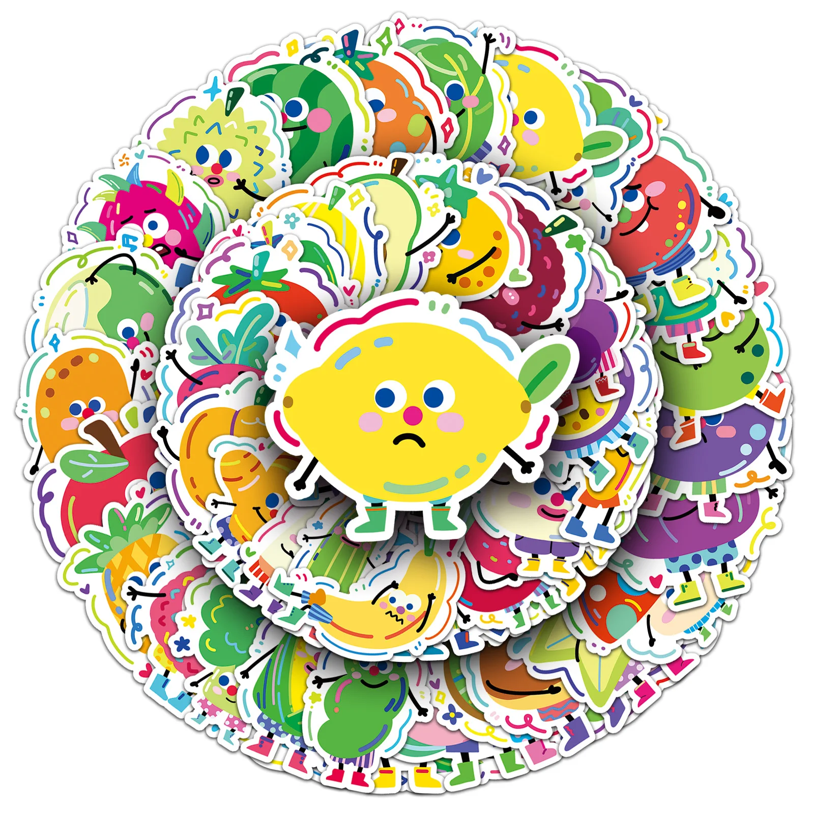 50PCS Vegetables and Fruits Cute Waterproof Decoration Children’s Educational Enlightenment Stickers