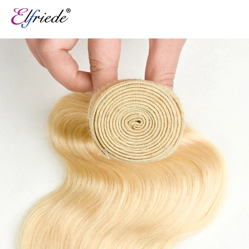 Elfriede #613 Blonde Body Wave Bundles with Closure Brazilian Remy Human Hair Weave 3 Bundles with 4X4 Transparent Lace Closure