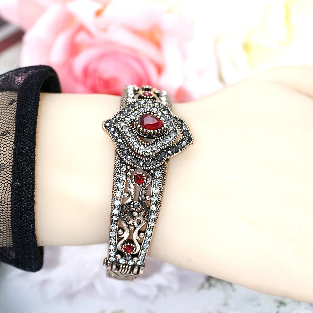 Neovisson High Quality Vintage Bangle Turkish Retro Gold Color Rhinestone Cuff Bracelet Wedding Jewelry Bride Gift