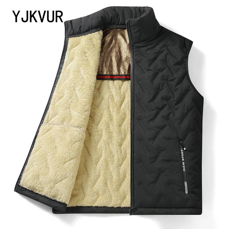 YJKVUR Autumn Winter New Windproof Vest Men Jacket Sleeveless Casual Coats Down Cotton Warm Fleece Thicken Waistcoat Thick Gilet