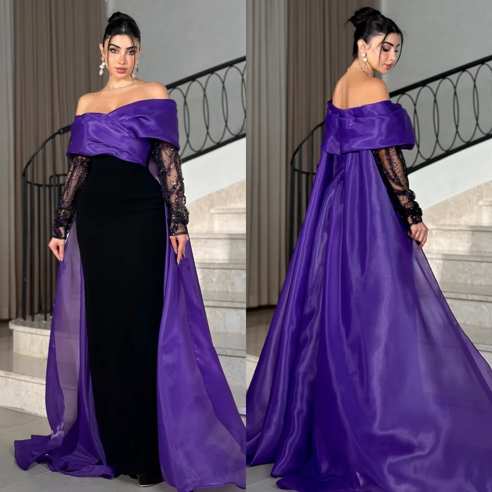 Customized Matching Exquisite Pleat Beading Sequined Straight Off-the-shoulder Long Dresses Bespoke Occasion Dresses Elegant