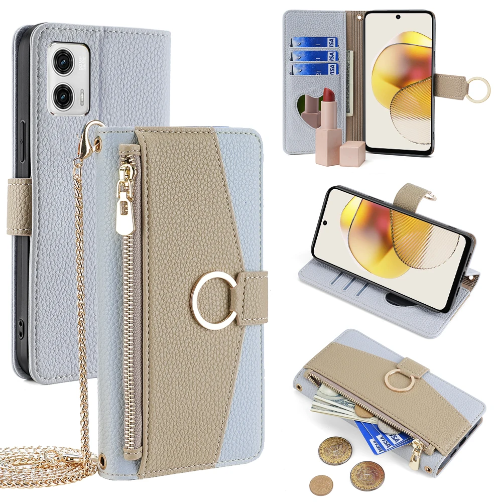 Zipper Wallet Leather Phone Case For Motorola Moto G72 G71 G62 G42 G53 G51 G73 G50 G60s G200 G Play Power Flip Cover Crossbody