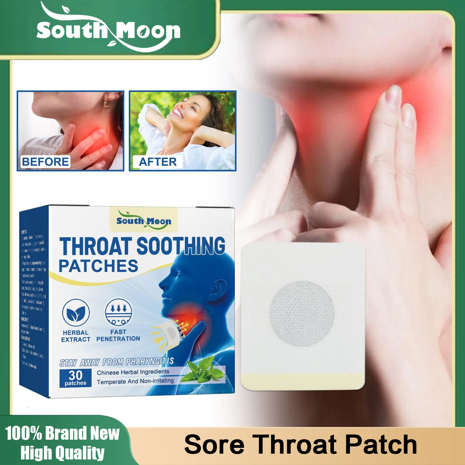 

Sore Throat Patch Treatment Pharyngitis Tonsillitis Dry Itchy Pain Relief Anti Inflammation Expectorant Anti Cough Sticker 30pcs