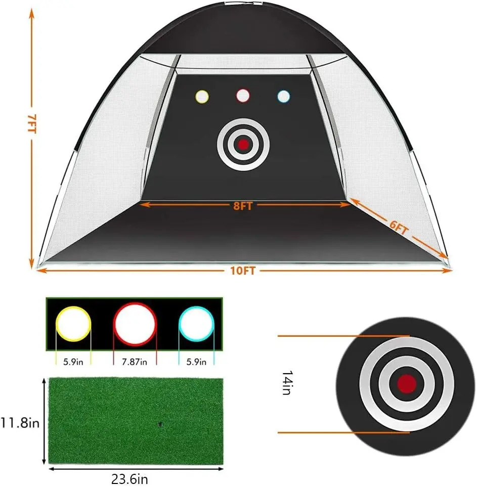 Golf Net, One Key Pull Expansion Design 10x7.5 Ft Practice Net