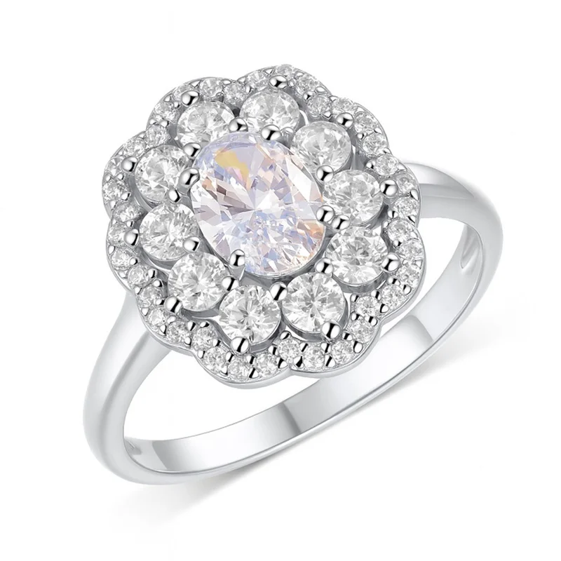 

ZFSILVER s925 Silver Fashion Design Luxury Trendy Color D Moissanite Flower Rings Charms Women Wedding Party Jewelry Gift MR0151