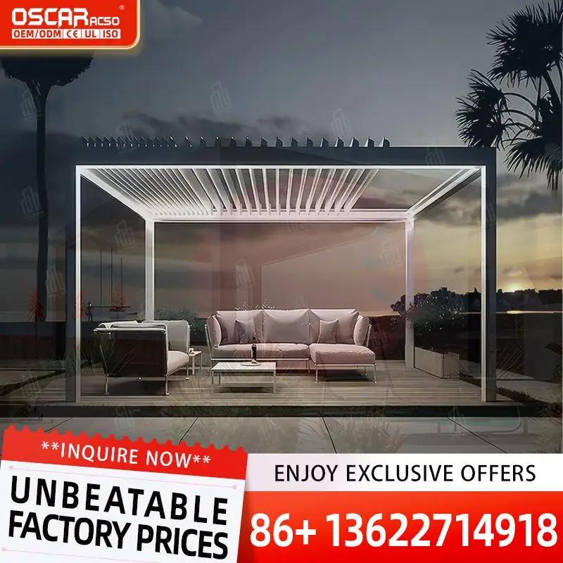 Electric Adjustable Bioclimatic Aluminum Canopy for Yard Patio Outdoor Gazebo in European Gardens Backyards Balconies pergolas