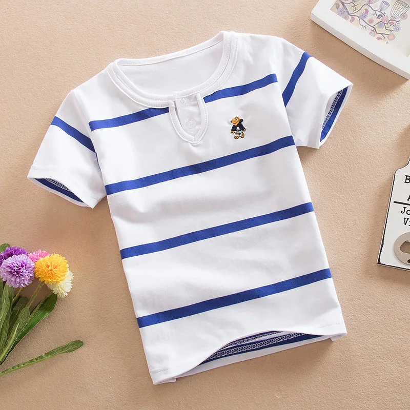 Baby Boy Summer T-Shirts Toddler Children Stripe Print T-shirt Cotton Teen T-shirt Tops Children Clothing 2-14 Years