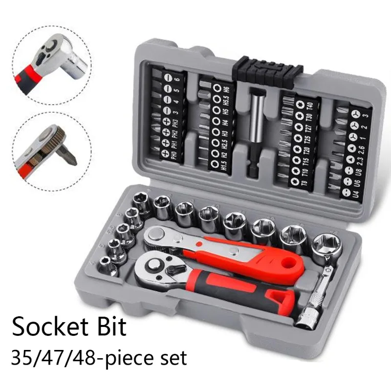 

1/4" Mini Ratchet Socket & Bit Set Socket Wrench Right Angle Ratcheting Screwdriver Magnetic Extension Bar & Holder Tool Box