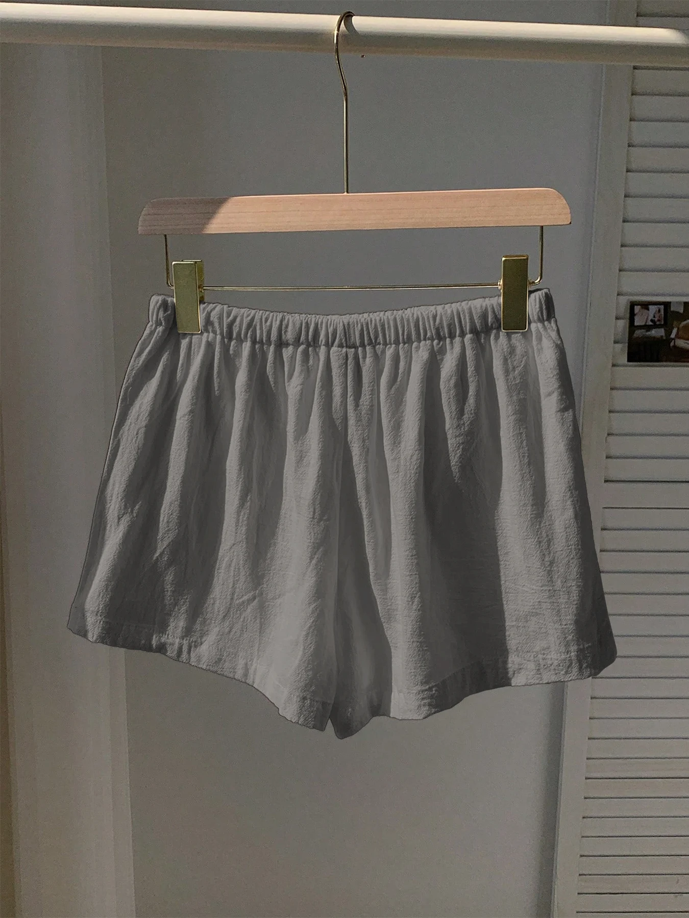 Damen Neue Frühling-Sommer Leinen Einfarbige Lässige Sport-Shorts mit Elastischem Bund und Kordelzug – Detail 15