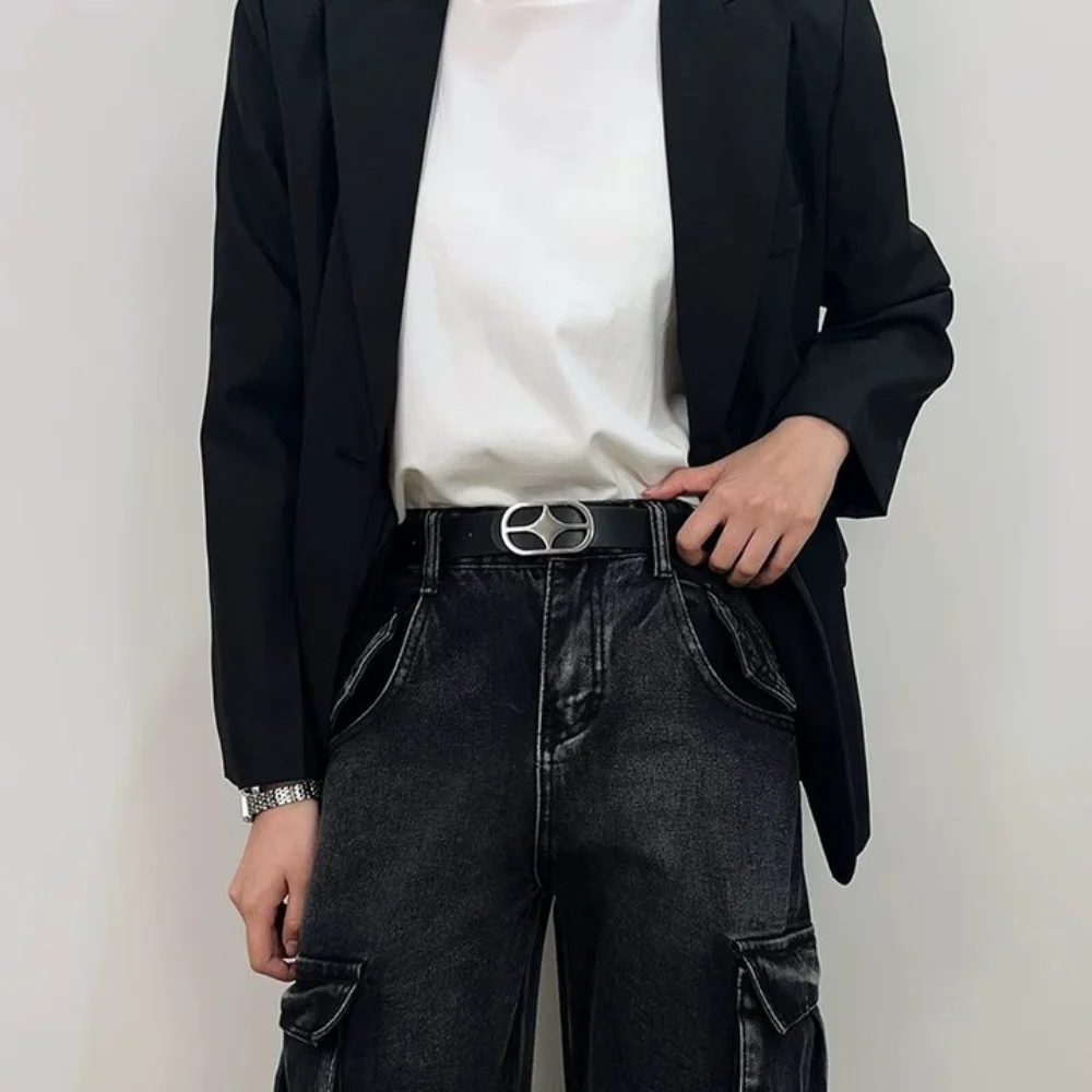 

Trendy Alloy Buckle Four-pointed Star Belt Vintage Jeans Decor PU Leather Waistband Hip-hop Thin Men Belt Waist Accessories