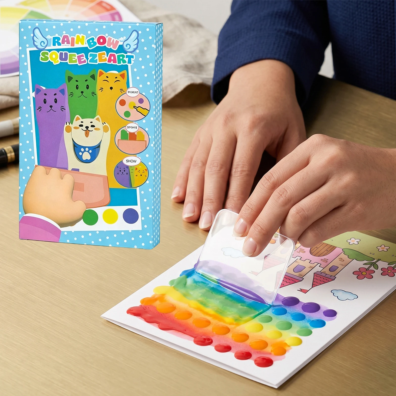 Rainbow Squeeze Art Kit Educational Art Supplies Creative Squeegee Painting Kit Party Favors Novelty Gifts for Girls Boys