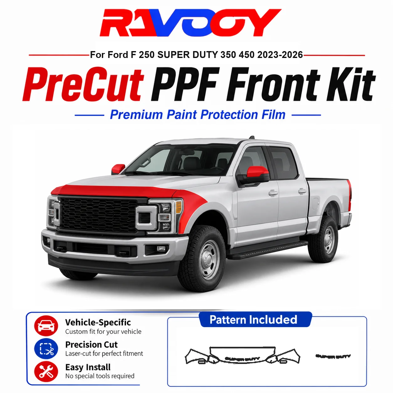 85mil-tpuプレカットppfキット-フォード-f-250-スーパーデューティー-350-450-2023-2026用-フード、フェンダー＆ミラーセット-自己修復クリアブラフィルム