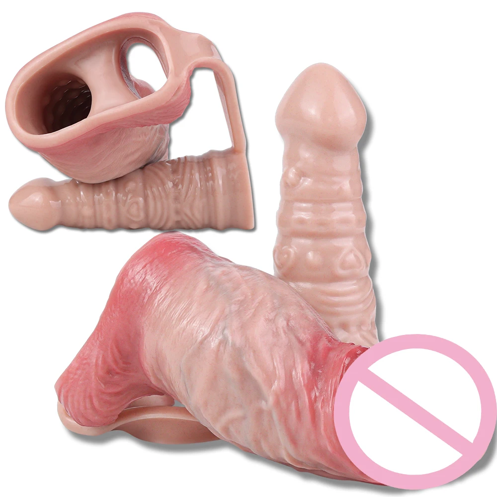 ANOSX Soft Silicone Penis Sleeve With Vibrating Anal Plug Multi-purpose Dildo Sheath Connected With Buttplug Penis Enlarger