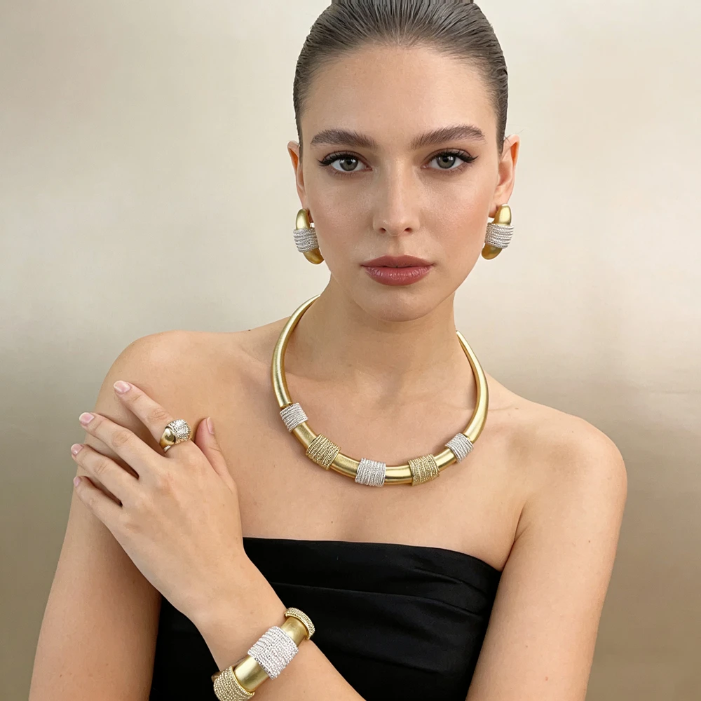 

Dubai Fine Jewelry Beautiful Colored Stone Jewelry Sets for Women Bridal Wedding FHK10964