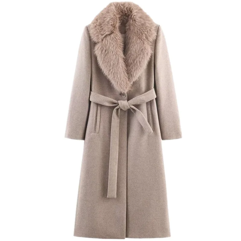 Cappotto invernale in fibra mista da donna nuova con colletto in pelliccia artificiale effetto Jaet 2025 Capispalla in lana da donna autunno Faion