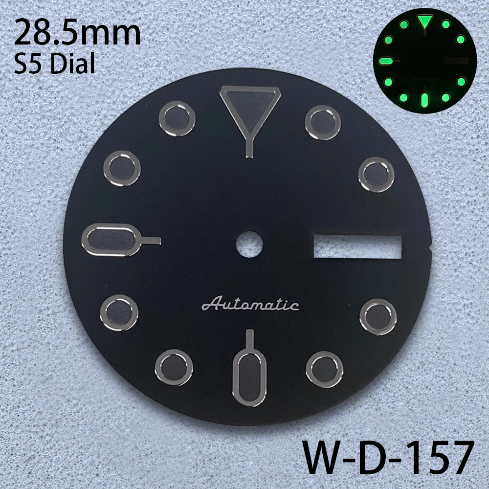 28.5mm S5 Logo SKX007 Dial Fit NH36/4R36 Japanese Movement Green Luminous Black Matte Quality Watch Modification Accessories