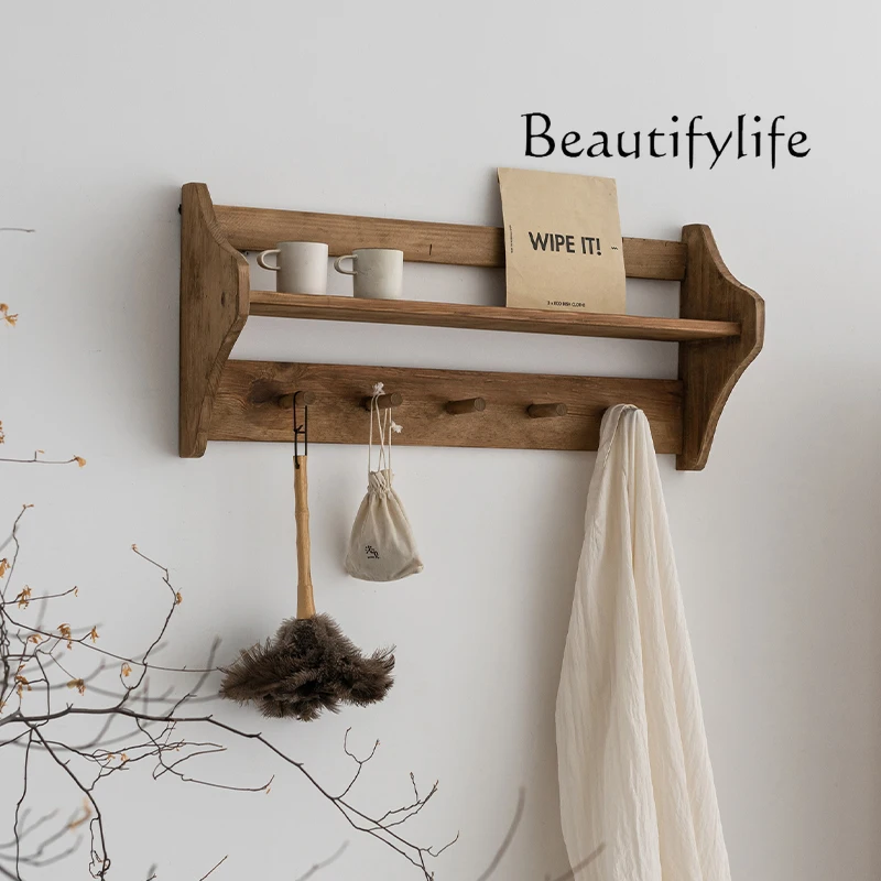 Home baffle rack log coat hook coat rack wall solid wood porch bedroom baffle simple designer