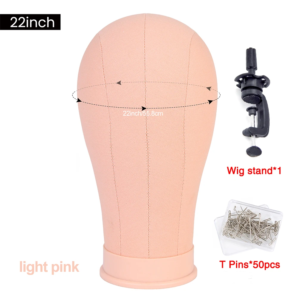 

22-дюймовая холщовая голова манекена для изготовления париков, укладки и дисплея с настольной подставкой с отверстием для крепления, 50 Т-образных гвоздей