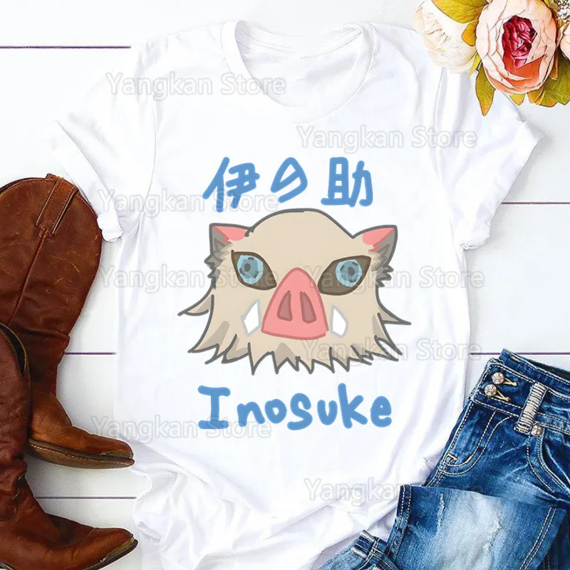 

Demon Slayer Inosuke Woman Harajuku Summer Tshirts Casual Round Neck Short Slee Top Tee Shirt,Drop Ship