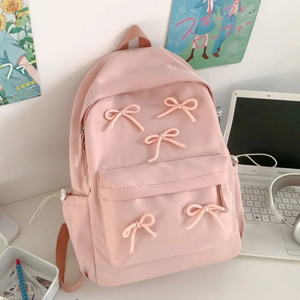 Fashion Large Capacity Bow Backpack Solid Color Zipper Girls Backpack Bow decoration Laptop Rucksack Adults