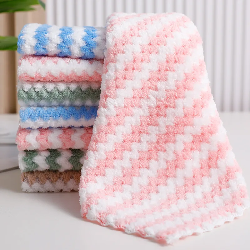 1/10Pcs Coral Fleece Dishcloths Thickened Absorbent Drying Cloth Kitchen Not Stick Oil Cleaning Rags Household Cleaning Towels