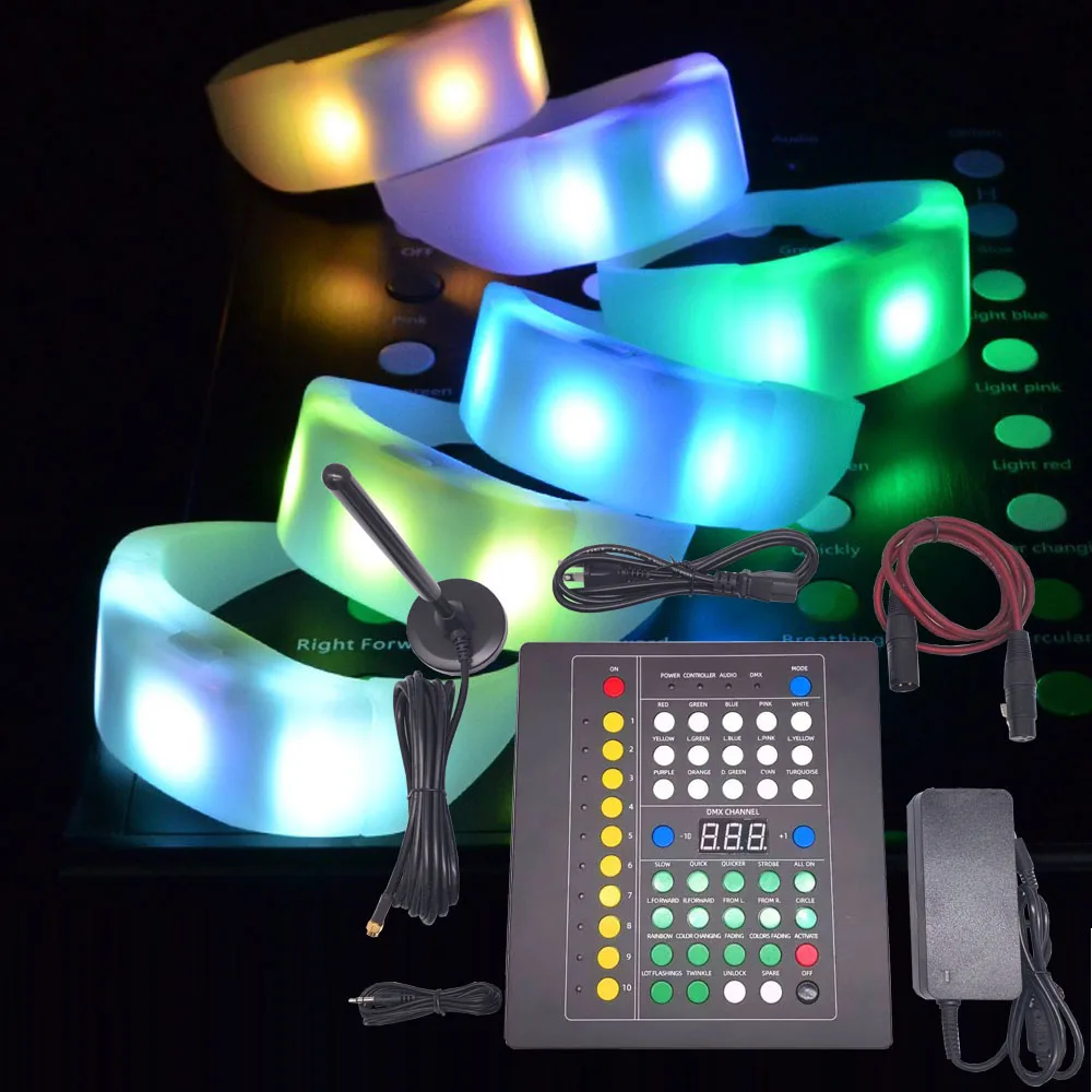 

DMX Function LED Silicone TPU Bracelets With 48Keys 1000 Meters 433.92MHz Remote Control Wristbands for Party DJ Concert Wedding