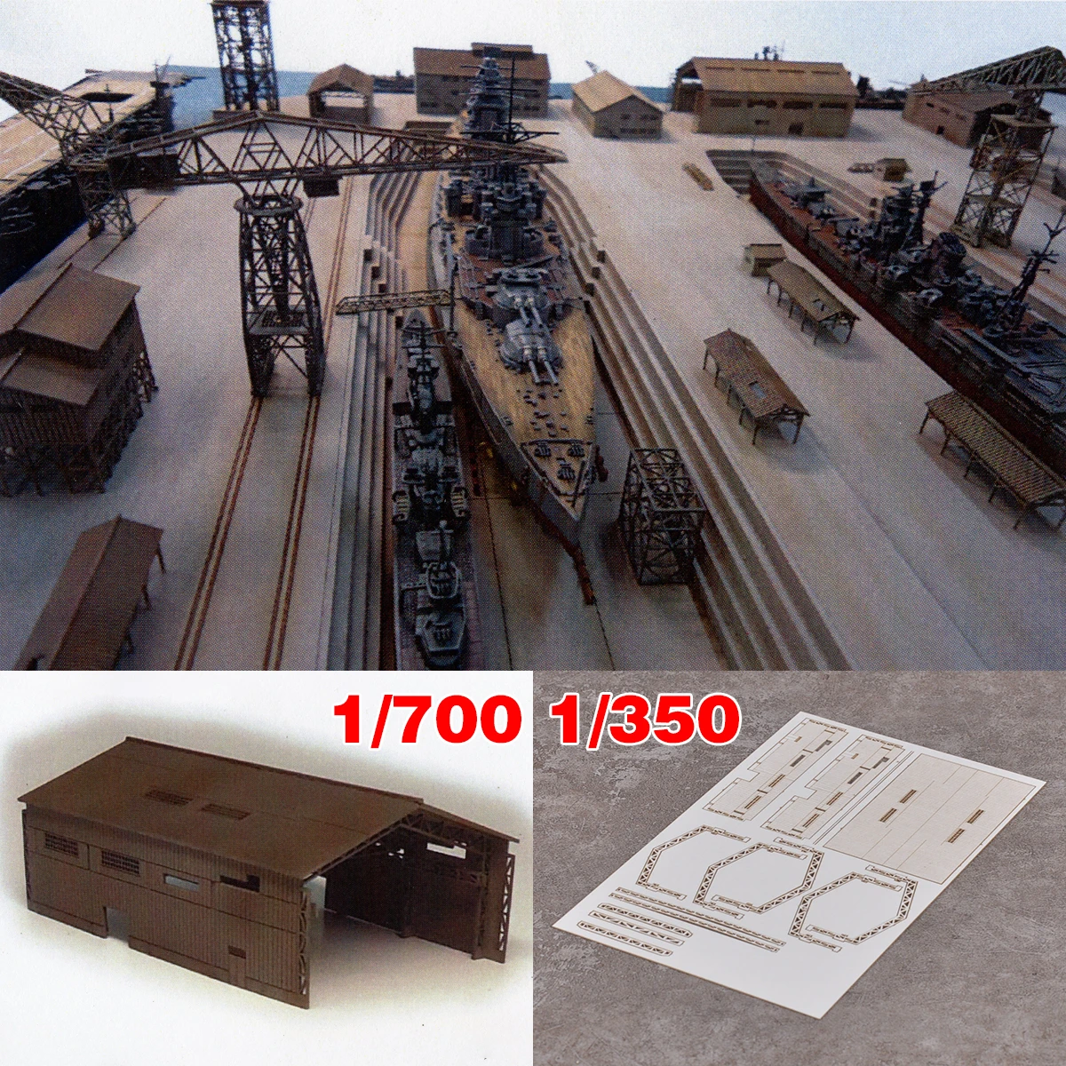 

Архитектурная модель-диорама для сборки: морской порт, военная база, завод, здание в японском стиле. Набор масштабных моделей 1/350, 1/700.