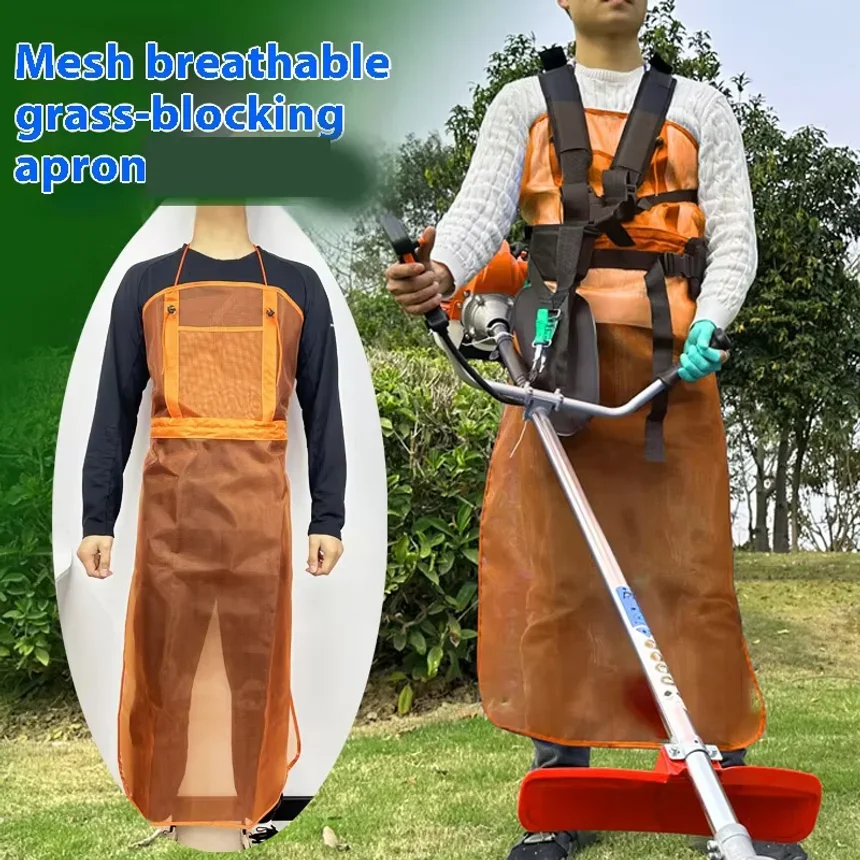 Breathable Mesh Garden Mowing Apron with Pocket, Fully Covered Practical Safety Apron for Lawn Mowing & Gardening Trimming