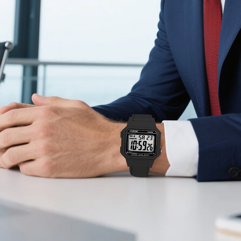 ساعة إلكترونية رياضية للطلاب كلاسيكية كلاسيكية مربعة للرجال متعددة الوظائف هدية عيد الحب