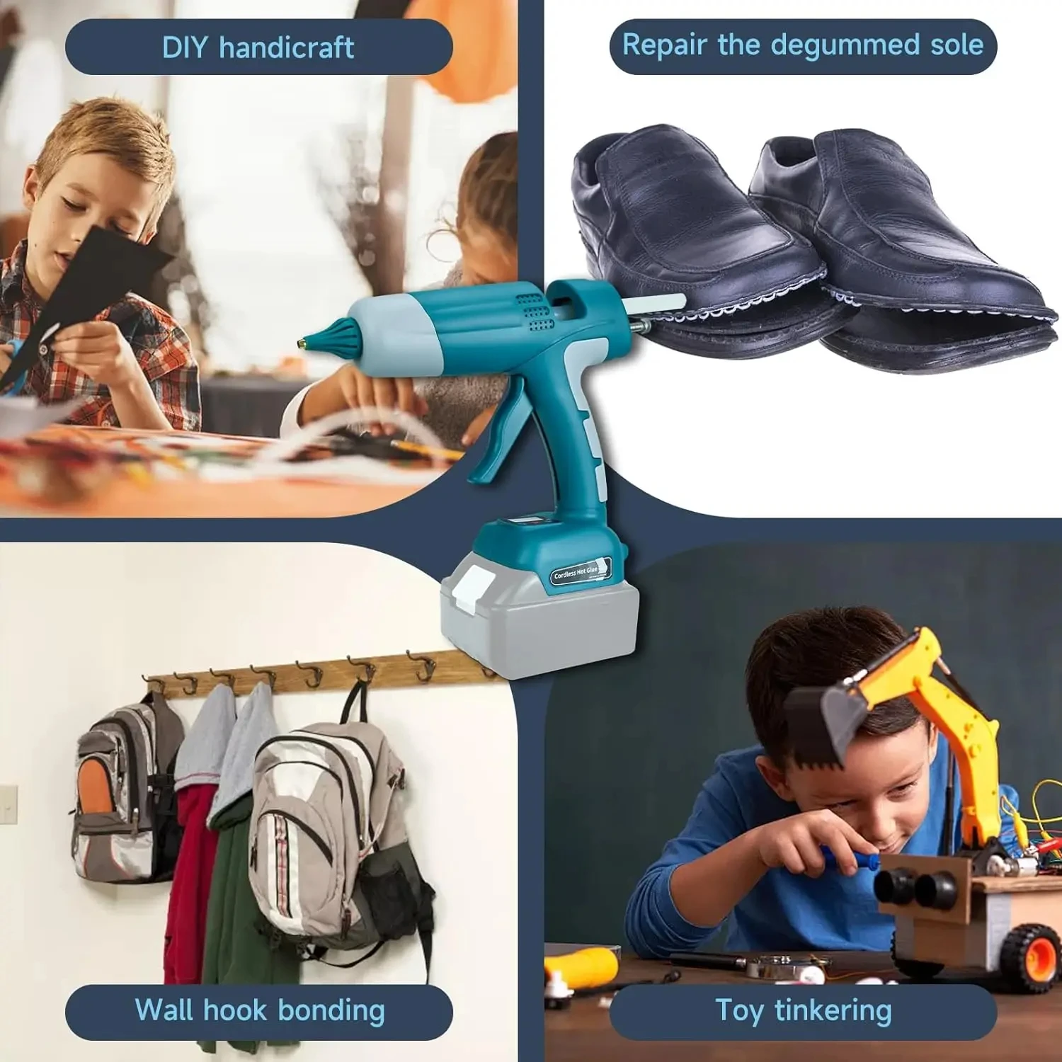 Newest Cordless Hot Melt Glue Gun with 10PCS 11mm Glue Sticks for Makita/Dewalt/Milwaukee/Bosch/Ryobi 18V Li-ion Battery view 6