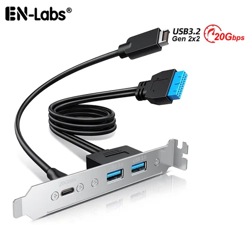 Imagen 1 del producto Cable adaptador USB 3,2 USB-C y 2x USB-A de 5Gbps de 20Gbps con cubierta de soporte PCI de perfil completo, TypeE a USB-C, USB de 19 pines a 2 USB-A, 0,5 m