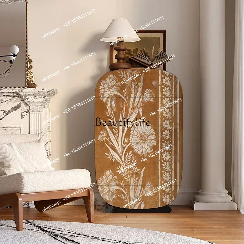 

Medieval style abstract flower plant drawer cabinet small apartment chest cabinet living room sofa TV side cabinet