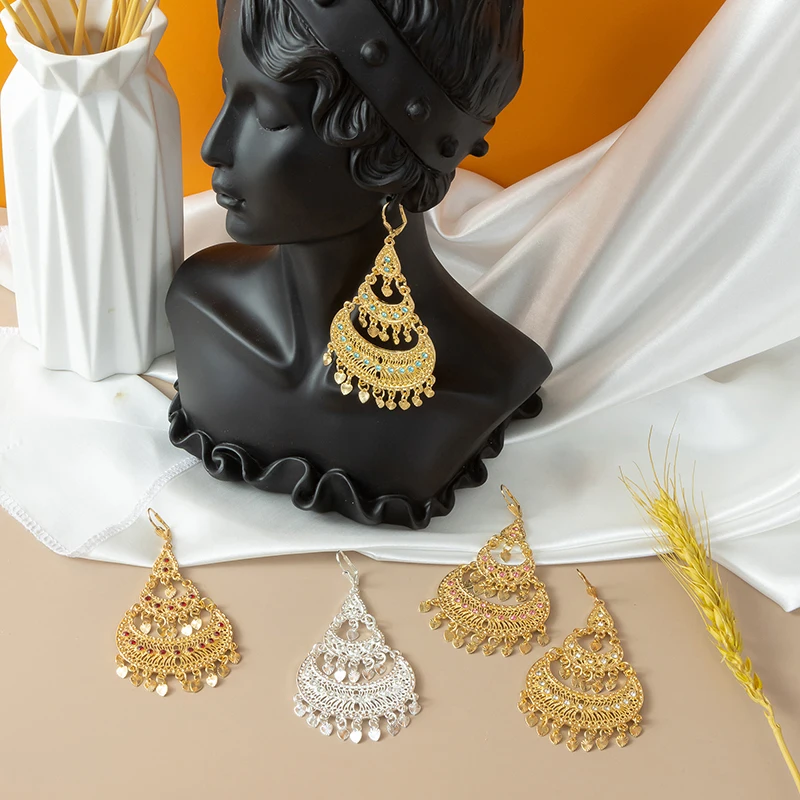 

Chic Tassel Drop Earrings Intricate Carving & Heart Pendant Suitable For Outfit Parties Exotic Elegant.