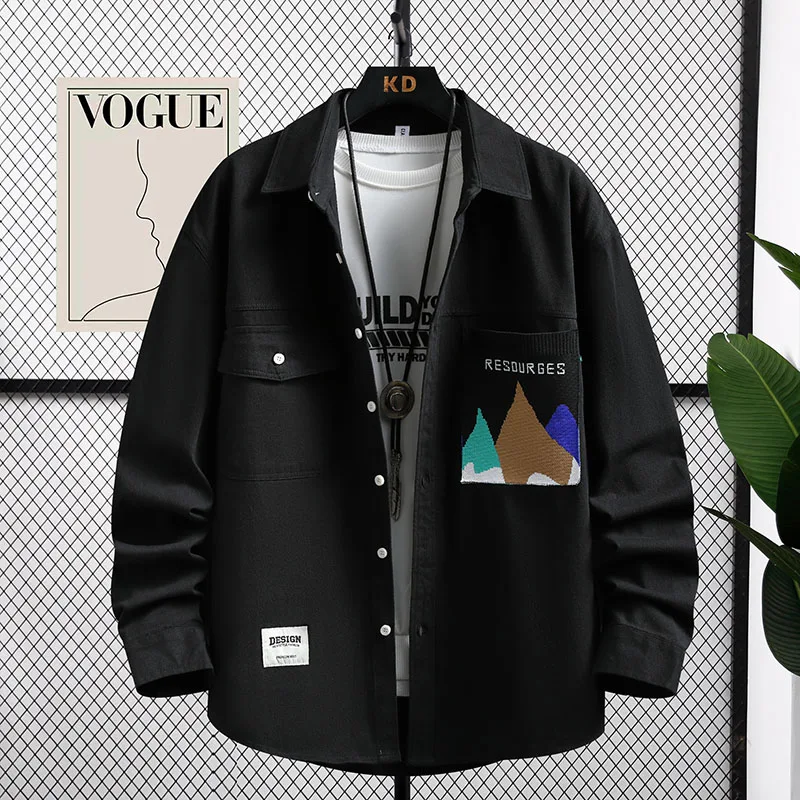 

Retro Workwear Long Sve Men's Casual irt Spring Autumn New Sle Simple Faion Trendy Cotton Knitted Breathable Jaet