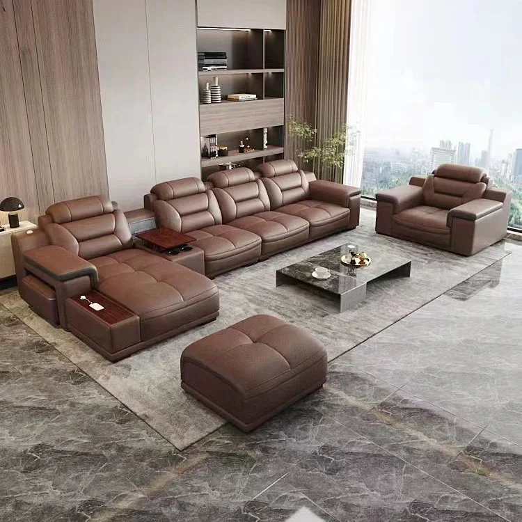 Premium modern luxury genuine leather modular corner sofas beds sectional L shape sofa couch set furniture living room couches