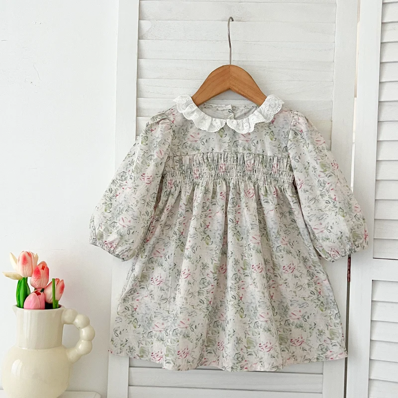 Autumn Floral Girls Dress Spring Long Sleeve Kids Lace Dress Cotton Princess Dress Toddler Girls Clothing 1-7Yrs Kids Dresses