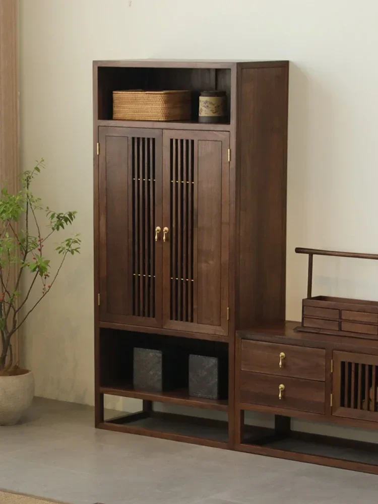 Wine Cabinet New Chinese Style Solid Wood TV Side Cabinet Tea Cabinet Living Room