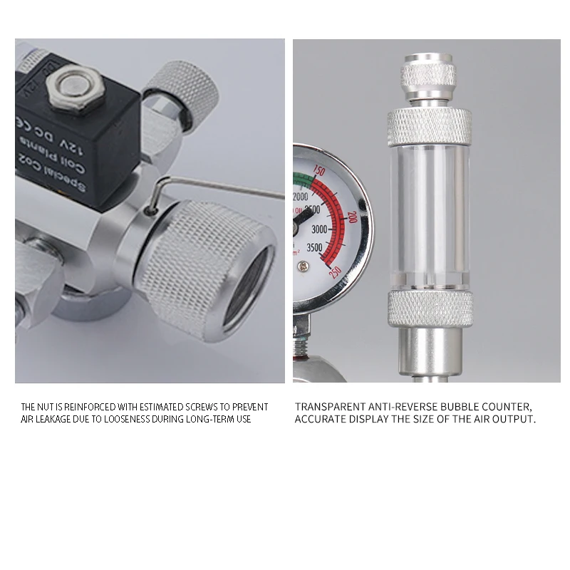 Aquarium CO2 regulator with solenoid valve bubble meter fine-tuning valve control reaction system CO2 pressure reducing valve