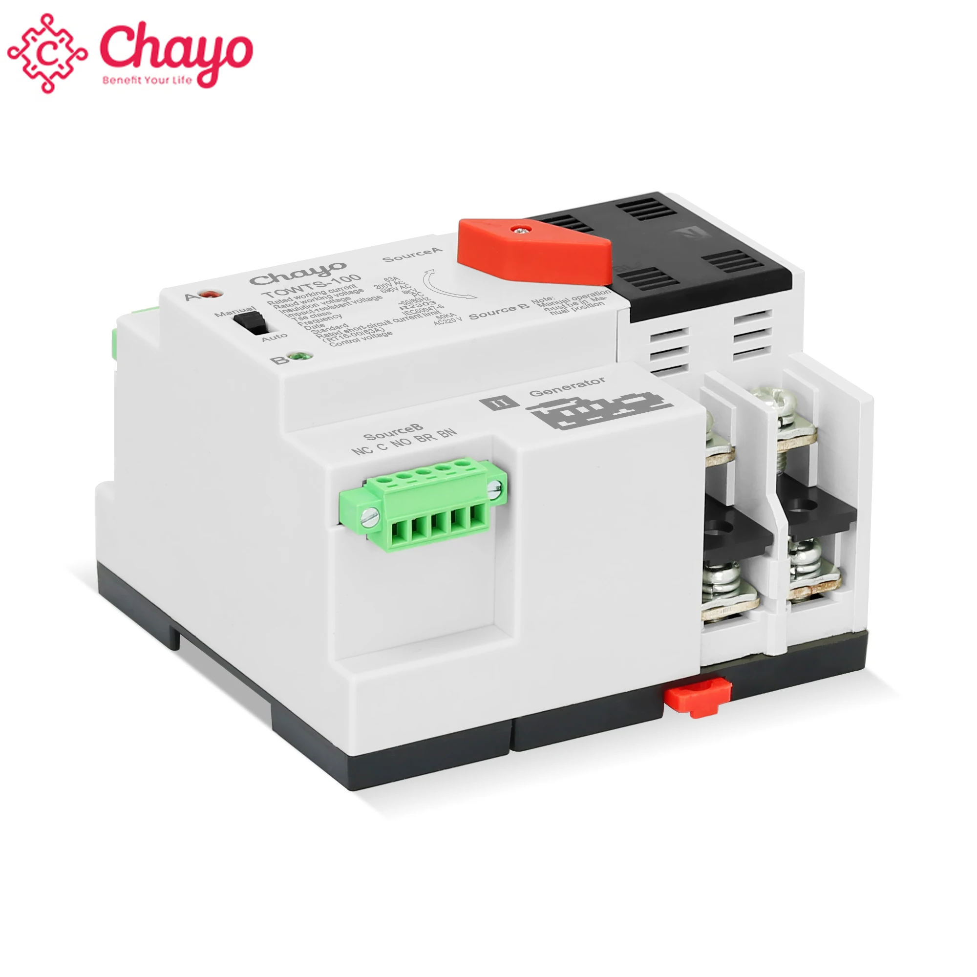 Chayo Mini Din Rail ATS 100A 220V Automatic Changeover Switch Dual Power Transfer Switch For Household Emergency Backup Power