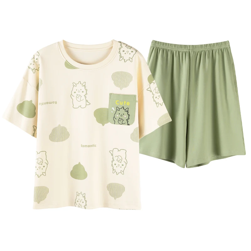 Women's Cotton Pajama Set - Short Sleeve Top and Shorts, Printed