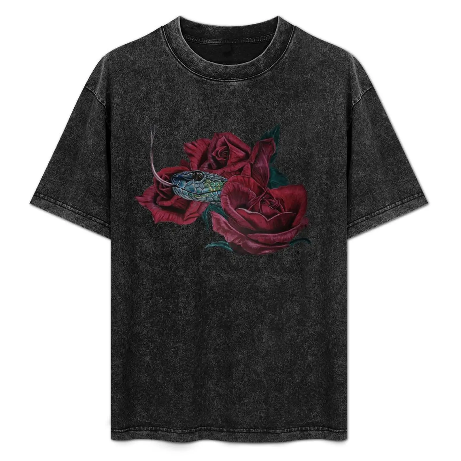 

snake and roses T-Shirt korean fashion plain custom t shirt oversized t shirt Men's clothing