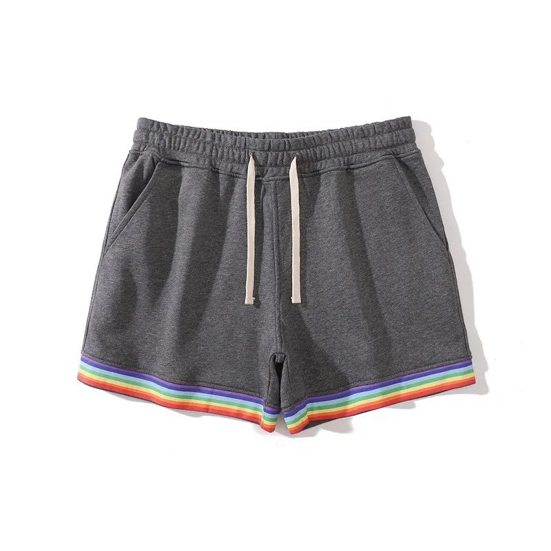 2024 summer men's sports casual cotton shorts Hipster men's three-quarter pants couples plus-size casual rainbow border shorts