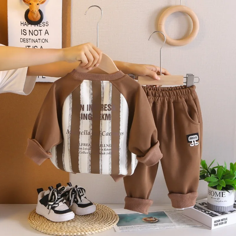 أطقم للأولاد والبنات 2025 ربيع الخريف النمط الكوري العصرية عادية عمودي مخطط جيب علوي فضفاض قطعتين مجموعات #6