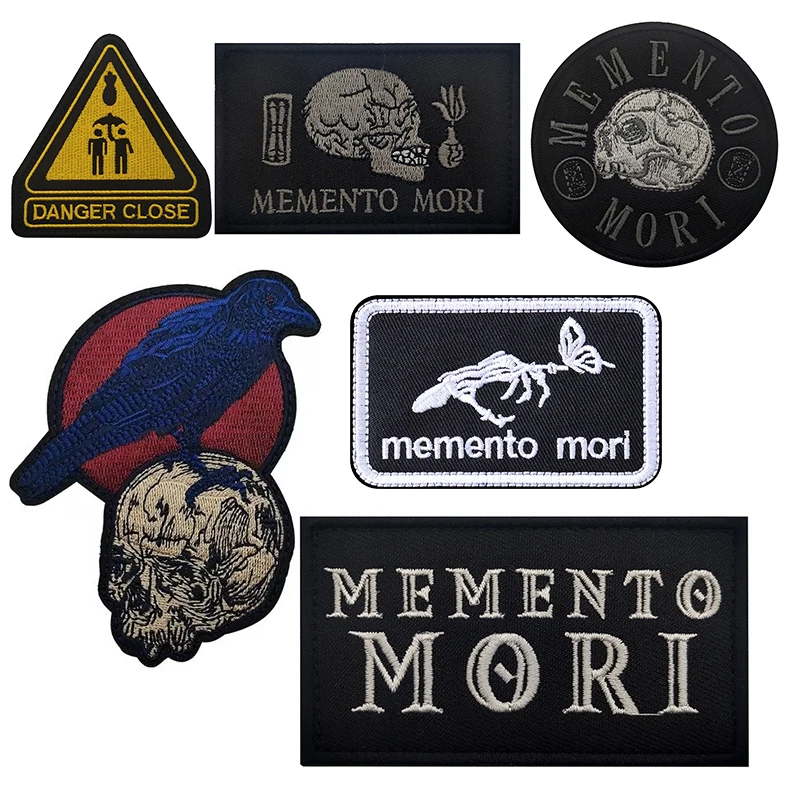 DANGER DO NOT TOUCH Memento Mori Patches for Clothing Skull and Bones Accessory Backpack Applique Warning Sign Patches