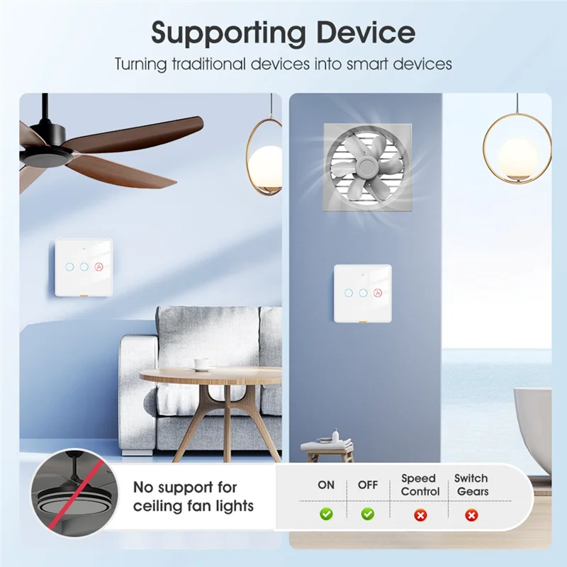 AD24 صوت توقيت مفتاح ذكي مروحة ضوء 2-Way RF433 التحكم عن بعد جدار اللمس التبديل تويا التطبيق الذكي أ
