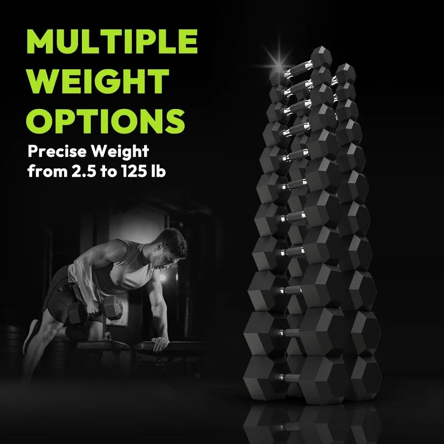 مجموعة دمبل سداسية 105-180 رطل، دمبل لياقة بدنية مطاطية مغلفة للمنزل وصالة الألعاب الرياضية، تصميم مقبض غير قابل للانزلاق لآمن ومريح